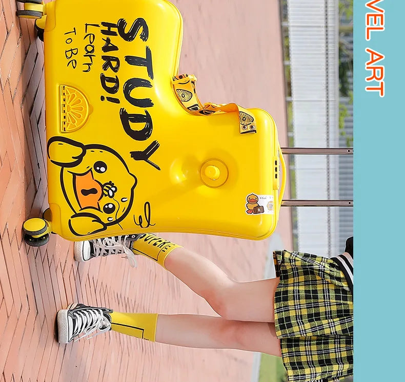 New children's riding suitcase on wheels kids cartoon trolley case travel suitcases can sit and ride horse rolling luggage gifts