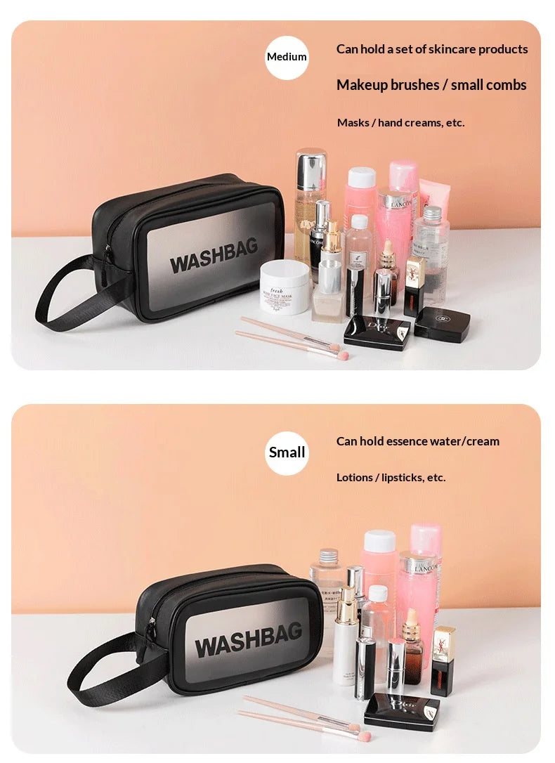 Homefish Pu Transparent Three Piece Makeup And Toiletries Bag, Large Capacity Pvc Semi Transparent Frosted Portable Storage Bag