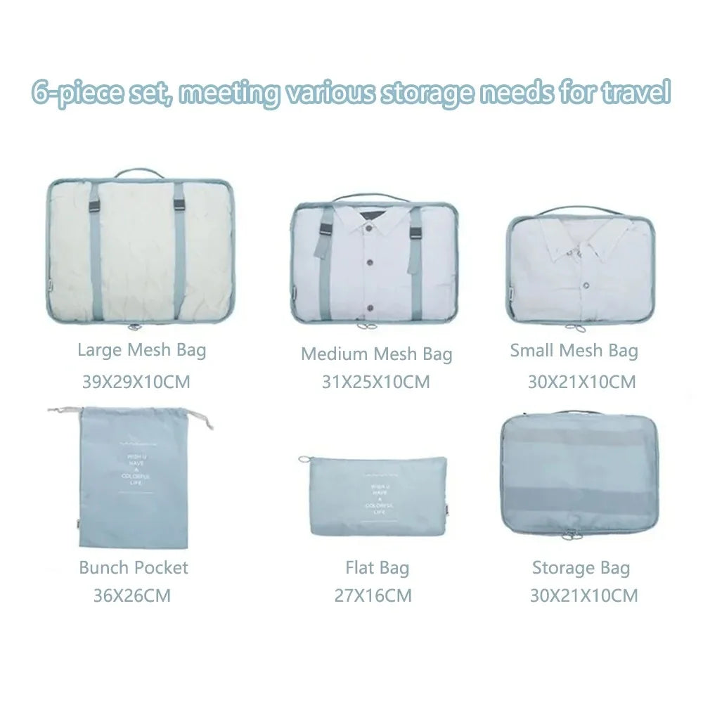 6pcs Travel Bag Organizer Clothes Luggage Travel Organizer Blanket Shoes Organizers Bag Suitcase Traveling Pouch Packing Cubes