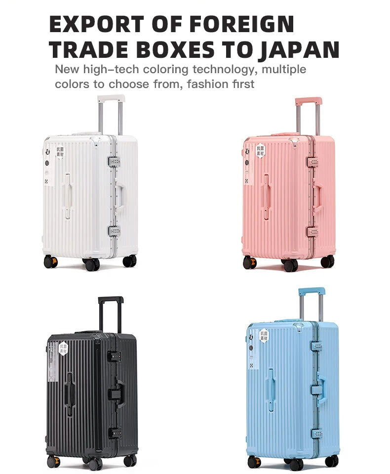 sushimu Suitcase Wide Handle Travel Suitcase Men 20 24 26 Carry-On Luggage Women PC Aluminum Frame Trolley Case