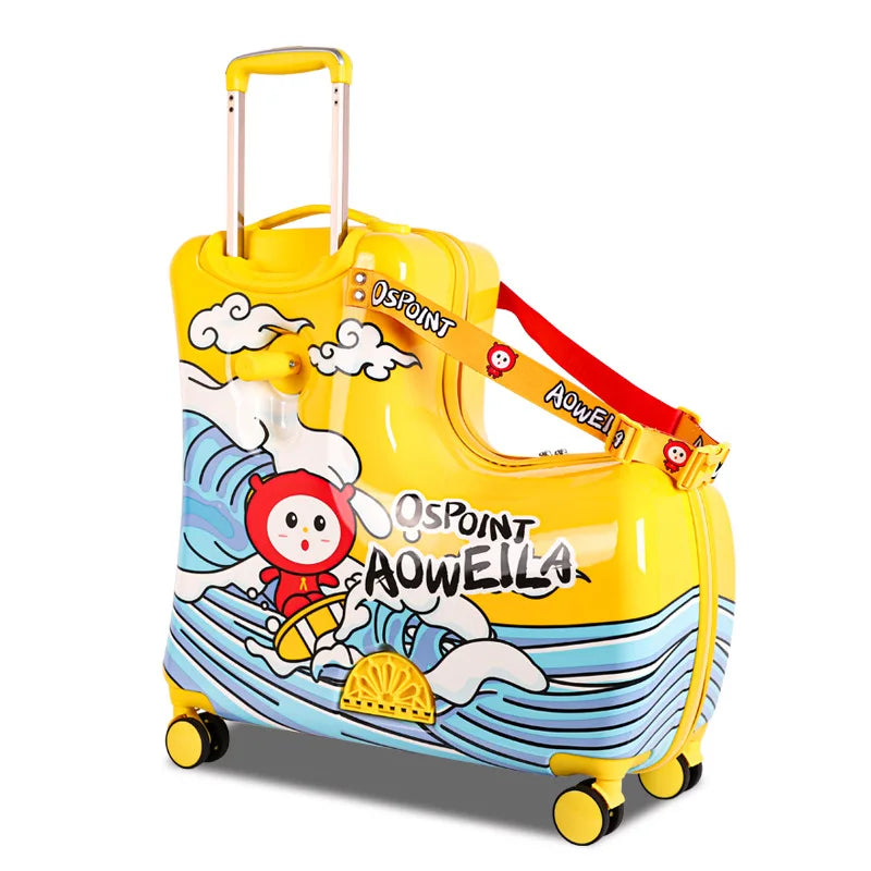 New children's riding suitcase on wheels kids cartoon trolley case travel suitcases can sit and ride horse rolling luggage gifts