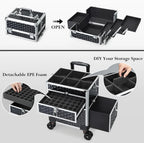 Rolling Makeup Case with Wheels Drawers Large Professional Cosmetology Trolley Case Lockable Travel Cosmetic Storage Train Cases