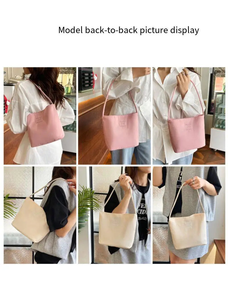 Summer new simple nylon underarm bag Korean niche design alphabet embroidery portable commuter bucket bag