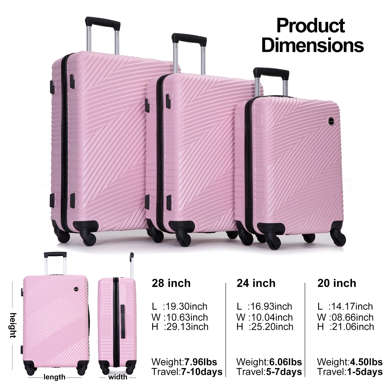 3-Piece Hardshell Lightweight Luggage Set with Spinner Wheels (20/24/28)