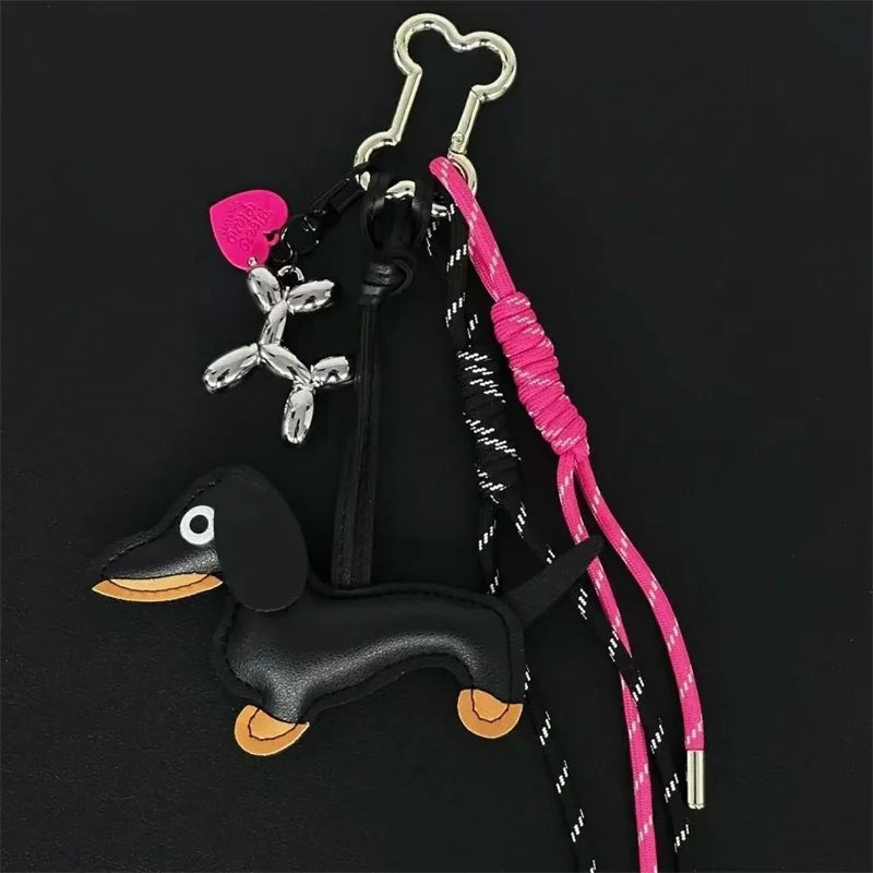 Leather Dachshund Bag Pendant Creative Keychain Lanyard bag Accessory Key Pendant Car Keyring Charm Gift