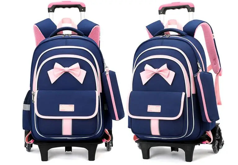 School Rolling Backpack for Girls Trolley School Bags Backpack with Wheels Carry-on Travel Luggage with Handbag Toddler Bags