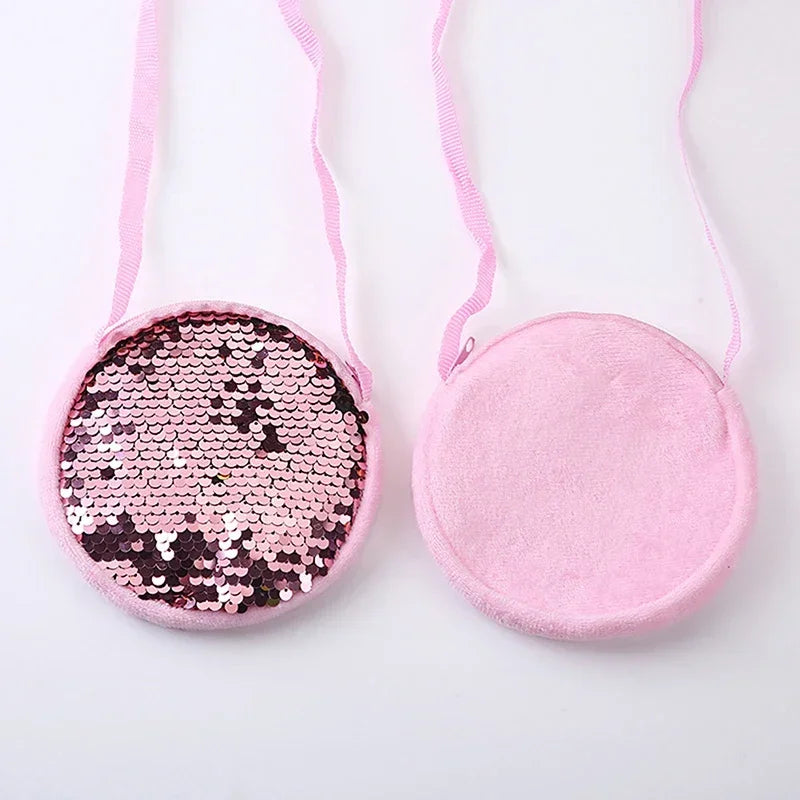 Lovely Round Princess Coin Purse Color Sequins Shiny Lanyard Shoulder Bag Children's Messenger Small Pack Kids Handbag Girl Gift