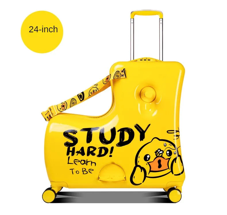 New children's riding suitcase on wheels kids cartoon trolley case travel suitcases can sit and ride horse rolling luggage gifts