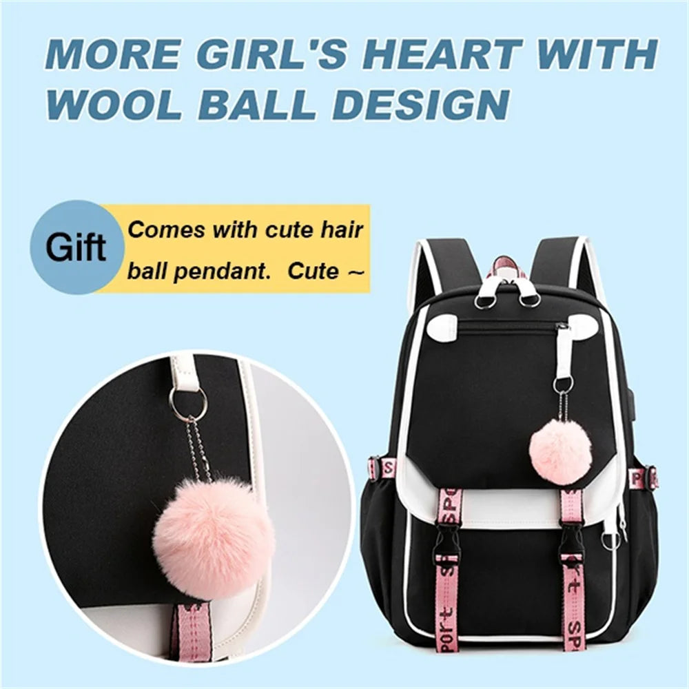 Boba Axolotl Anime School Backpack for Teenage Girls Fashiona Back To School Bookbag Mochila Bookbag with Lunch Bags ,Pencil Bag