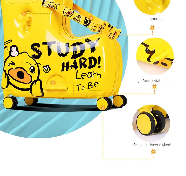 New children's riding suitcase on wheels kids cartoon trolley case travel suitcases can sit and ride horse rolling luggage gifts