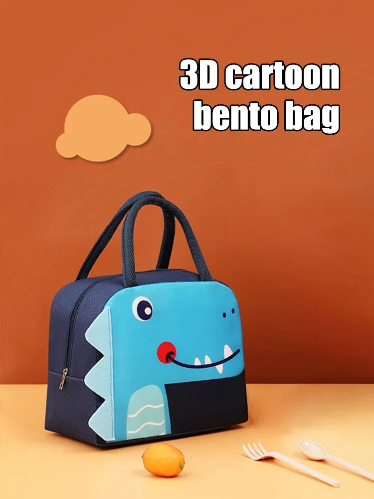 3D Cartoon Insulated Lunch Bag Thermal Food Container Bag for Students Portable Handheld Lunch Box Tote with Easy-Carry Handle