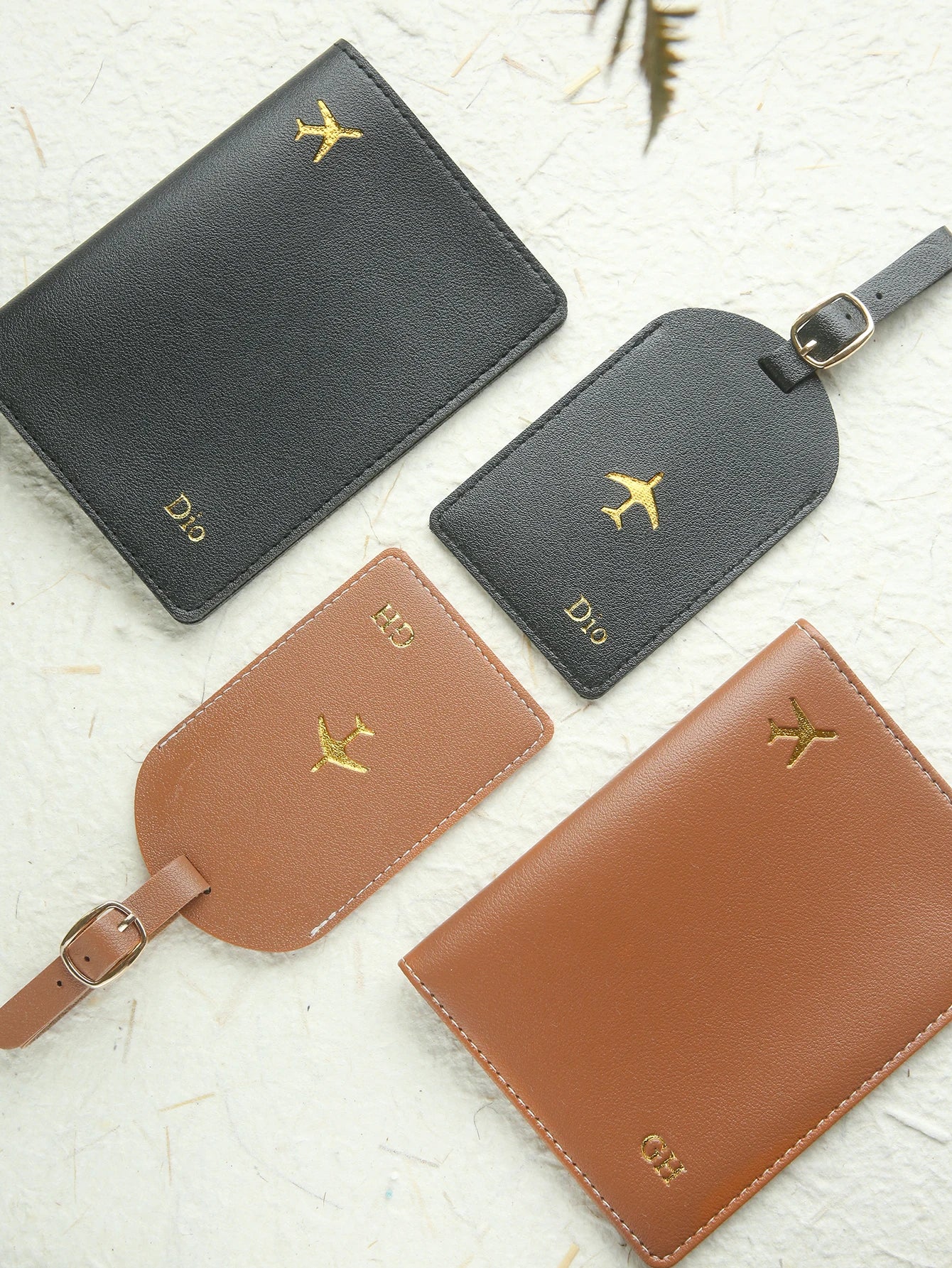 2PCS Custom Name Passport Holder & Luggage Tag Set Customized Gold Monogram Name Faux Leather Passport Cover with a Luggage Tag