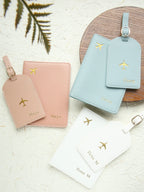 2PCS Custom Name Passport Holder & Luggage Tag Set Customized Gold Monogram Name Faux Leather Passport Cover with a Luggage Tag