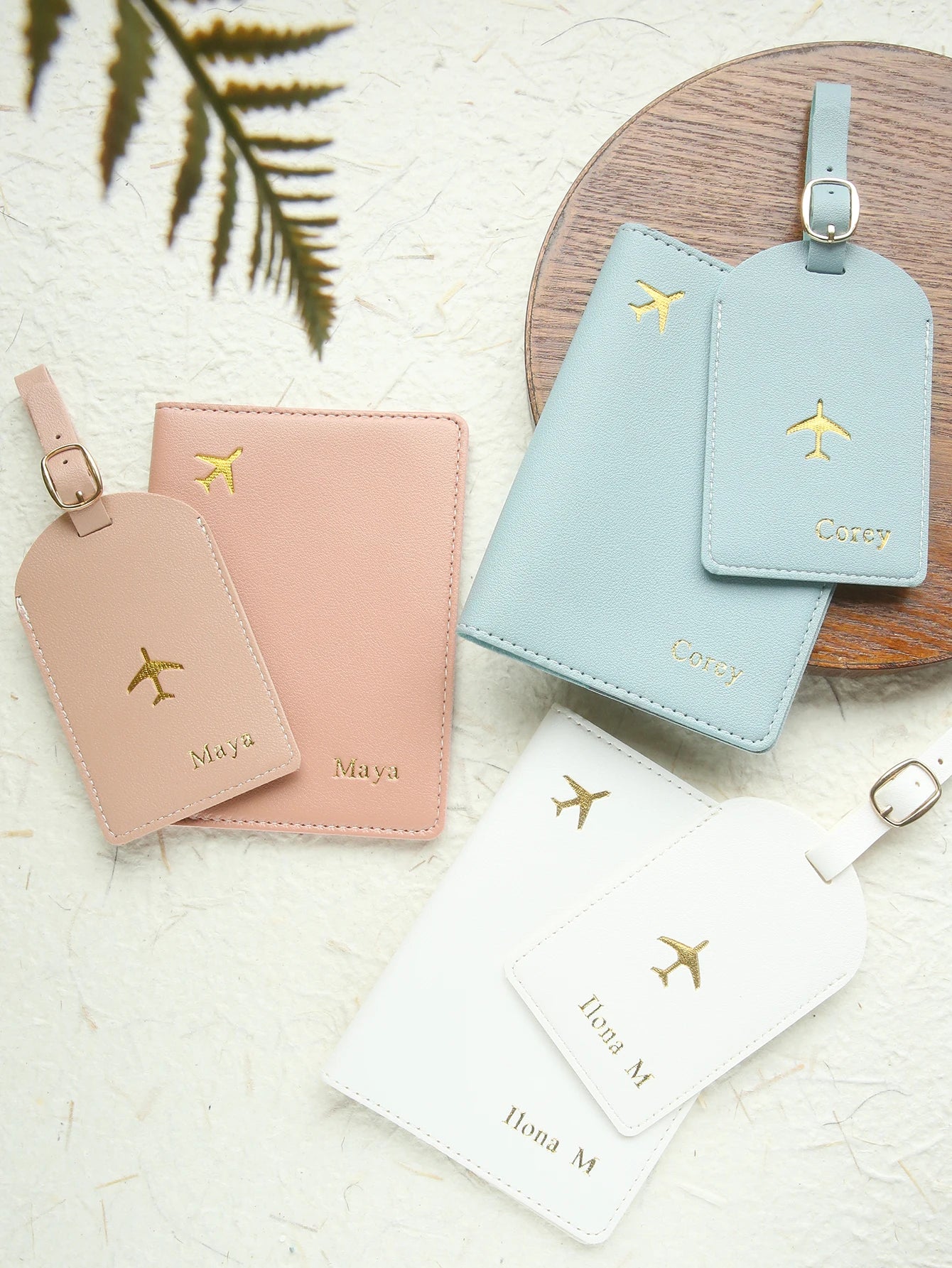 2PCS Custom Name Passport Holder & Luggage Tag Set Customized Gold Monogram Name Faux Leather Passport Cover with a Luggage Tag