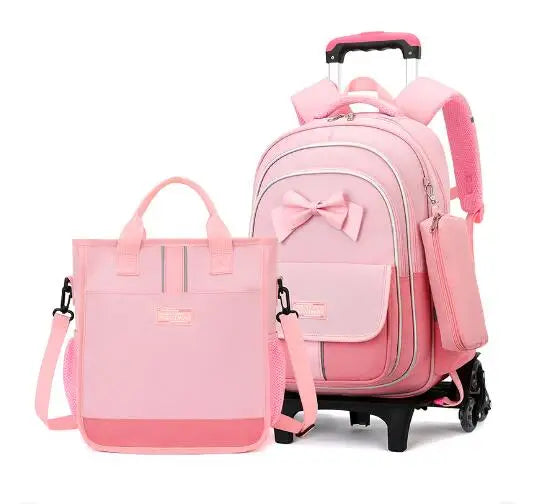 School Rolling Backpack for Girls Trolley School Bags Backpack with Wheels Carry-on Travel Luggage with Handbag Toddler Bags