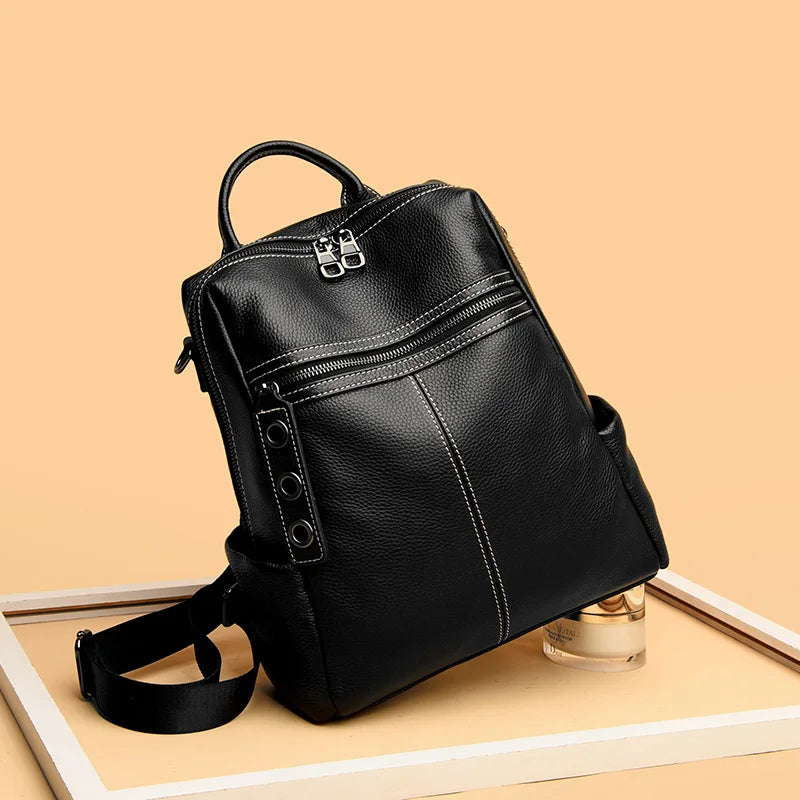 2023 Vintage Women Backpack Large Capacity School Bags Teenagers Girls School Backpack High Quality Genuine Leather Shoulder Bag