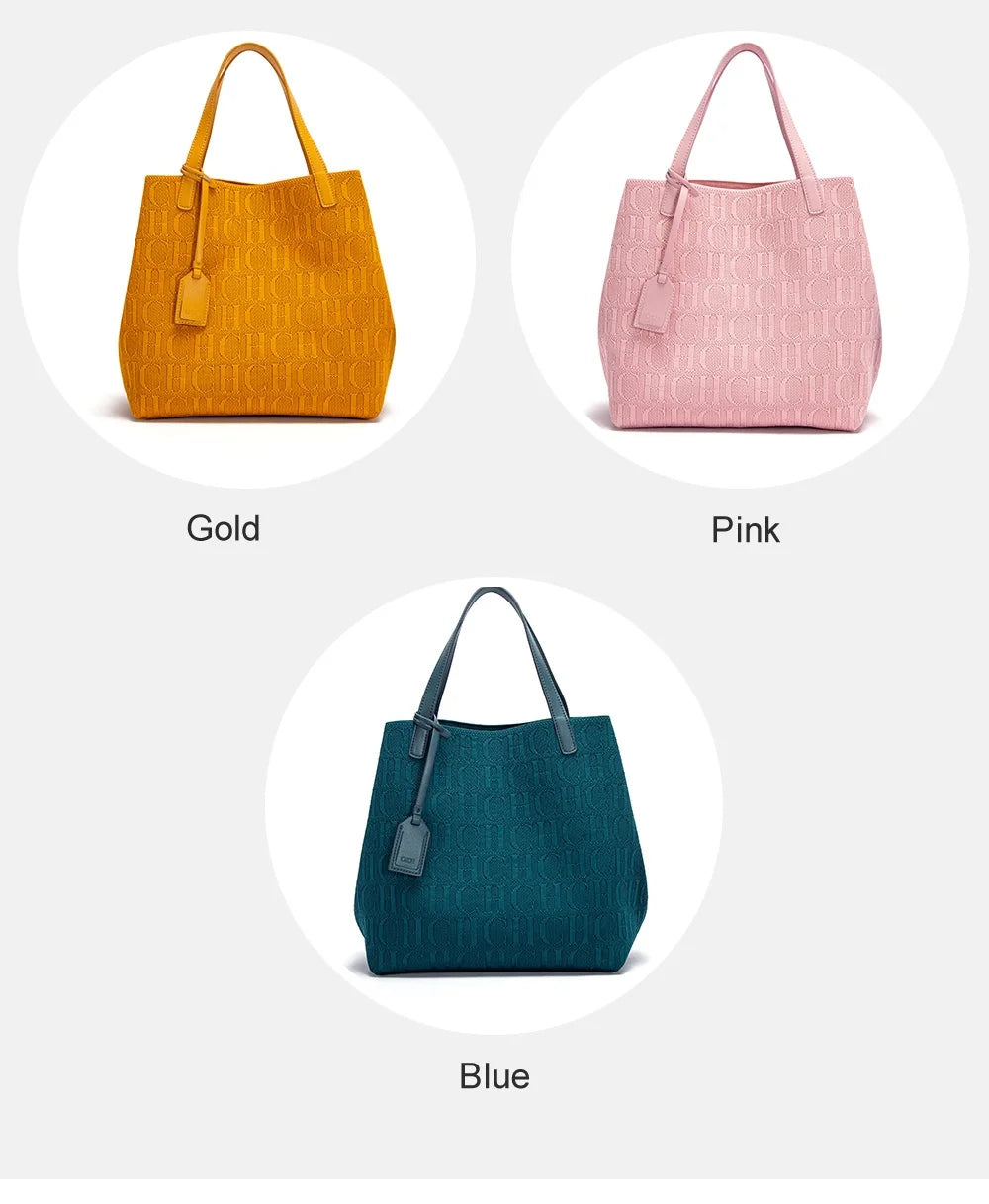 CH High Quality Craft Large Capacity Handbag Ladies Shoulder Bag Fashion Classic New Pure Color Outer Pocket Ladies Handbag