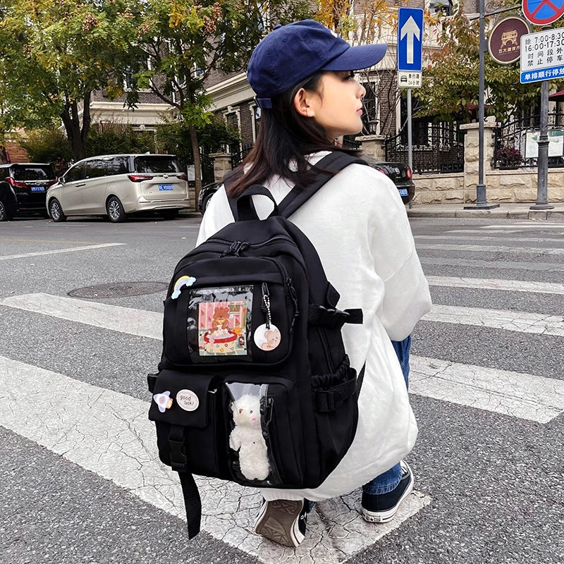 Cute Women Backpacks Waterproof Multi-Pocket Nylon School Backpack for Student Female Girls Kawaii Laptop Book Pack Mochilas