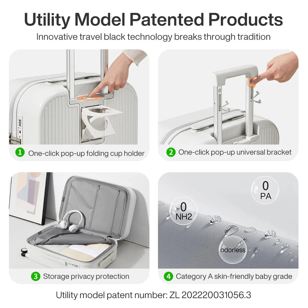 Mixi Carry-On Hardshell Luggage with Cup and Phone Holder with Spinner Wheels (20, 24, or 26")
