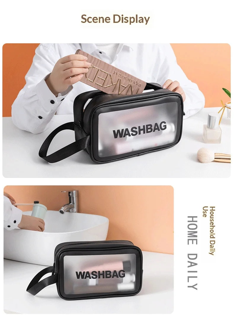 Homefish Pu Transparent Three Piece Makeup And Toiletries Bag, Large Capacity Pvc Semi Transparent Frosted Portable Storage Bag