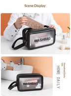 Homefish Pu Transparent Three Piece Makeup And Toiletries Bag, Large Capacity Pvc Semi Transparent Frosted Portable Storage Bag
