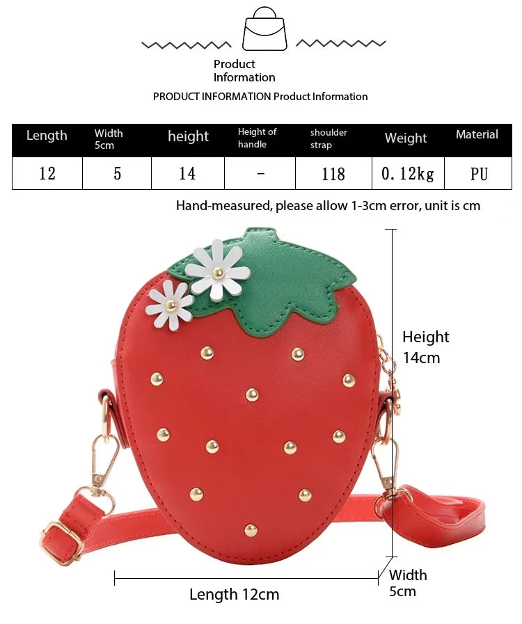Lovely Children's Strawberry Crossbody Bags Cute Baby Accessories Mini Shoulder Bag Fashion PU Leather Girls Rivet Coin Purse