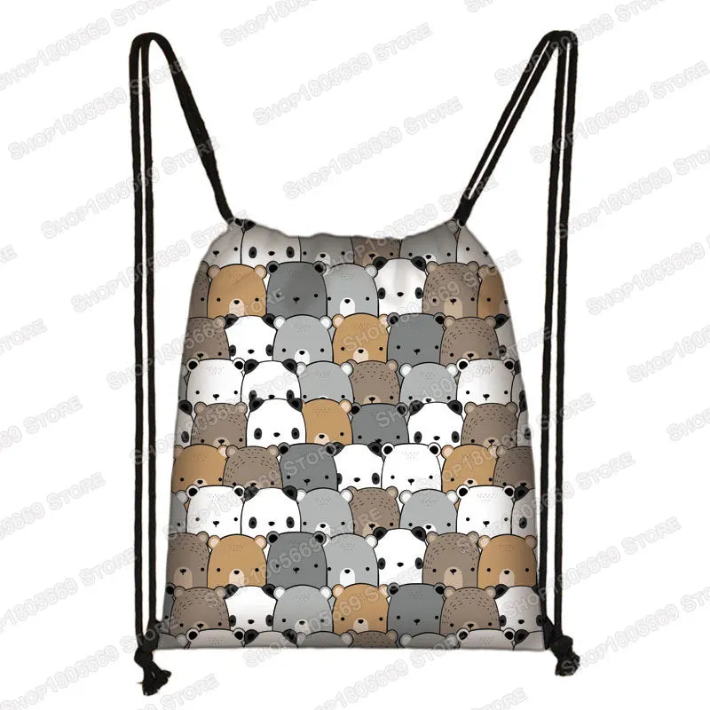 Kawaii Cartoon Dog Cat Backpack Women Drawstring Bags Canvas Shoulder Bag for Travel Girls Rucksack Storage Bags Shoes Holder