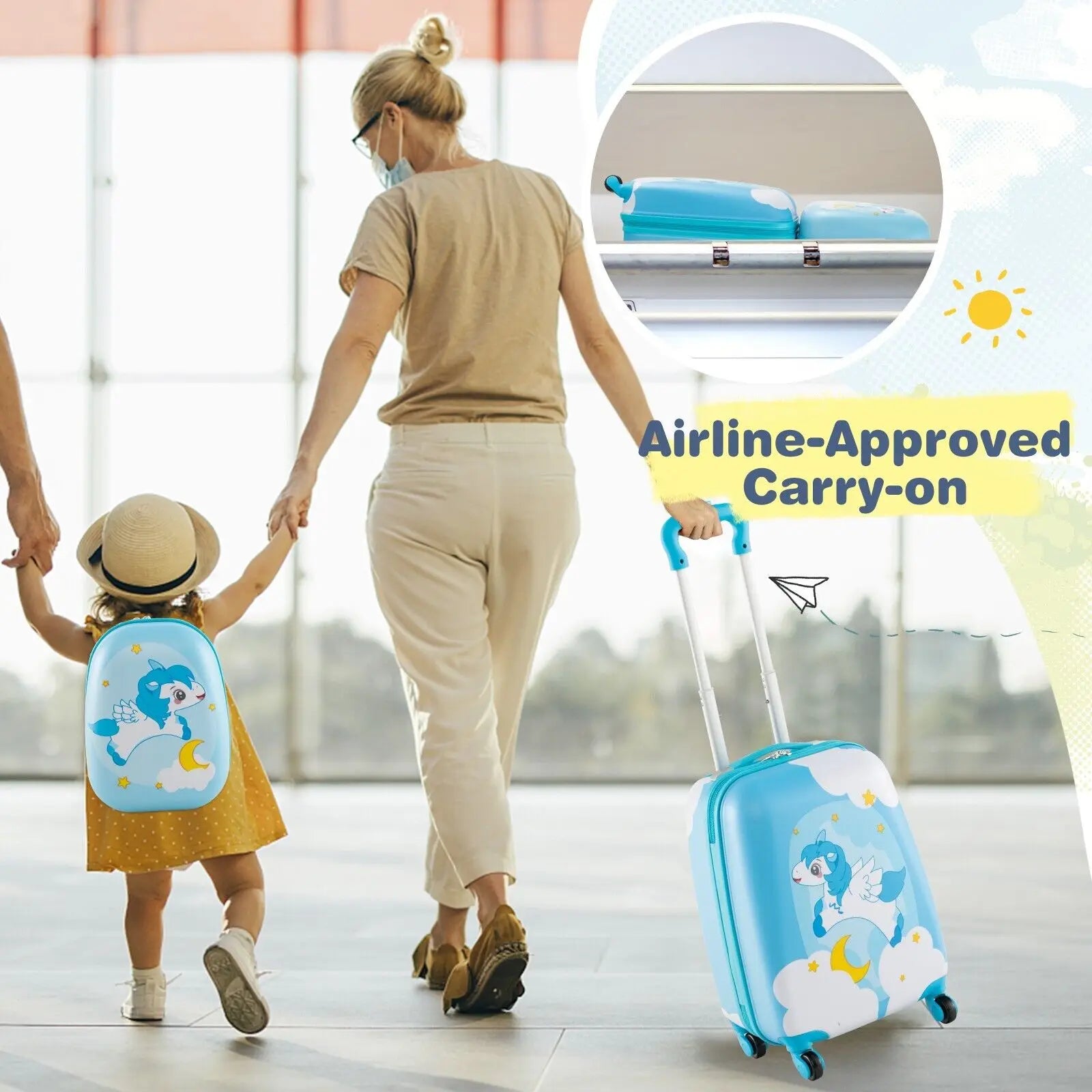 DORTALA 2Pcs 12" 16" ABS Kids Suitcase Backpack Luggage Set School Travel Lightweight