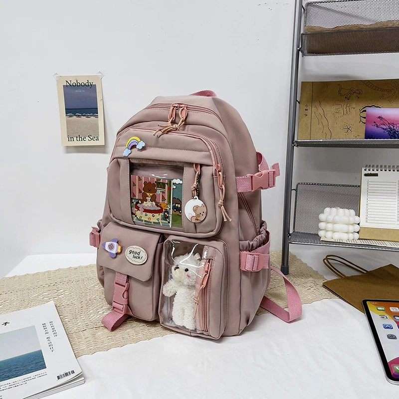 Cute Women Backpacks Waterproof Multi-Pocket Nylon School Backpack for Student Female Girls Kawaii Laptop Book Pack Mochilas