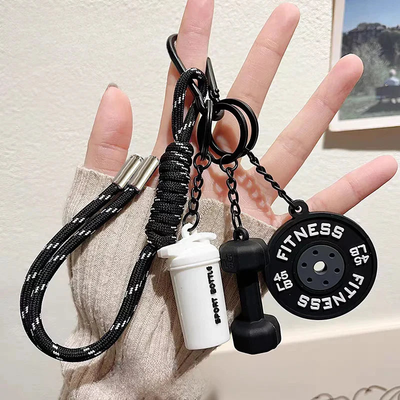 Hand-Woven Fitness Keychain Mini Dumbbell Anti-Lost Gym Lover Key chain DIY Trinket Nylon Rope Pendant Fitness Enthusiast