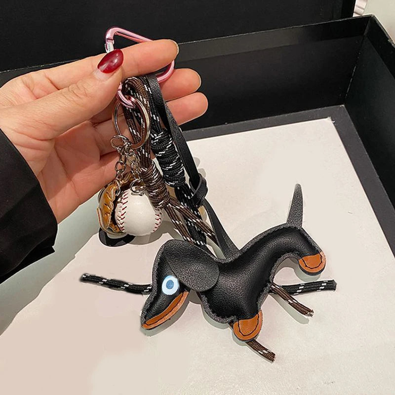 Leather Dachshund Bag Pendant Creative Keychain Lanyard bag Accessory Key Pendant Car Keyring Charm Gift