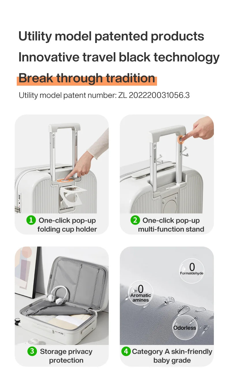 Mixi New Design Suitcase Carry On Luggage with Cup Phone Holder Hard Shell Rolling Luggage PC Spinner Wheels Trolley Case