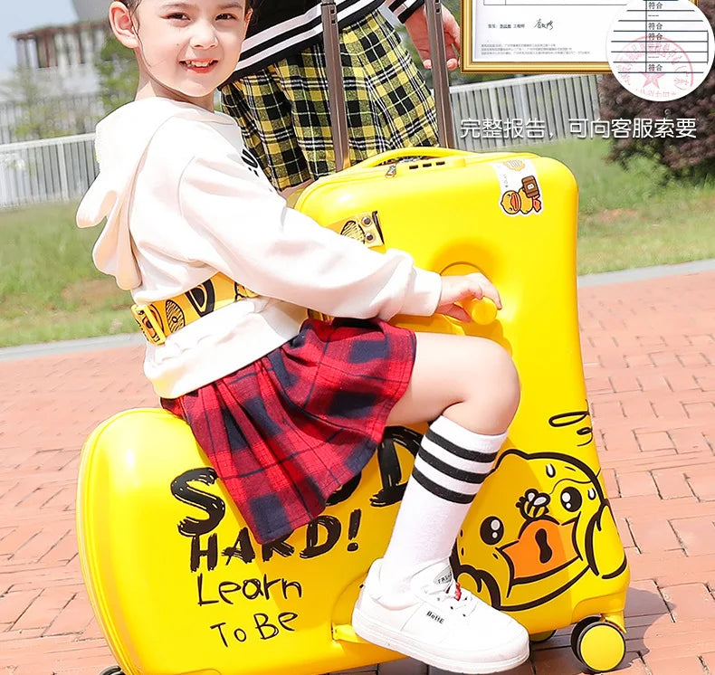 New children's riding suitcase on wheels kids cartoon trolley case travel suitcases can sit and ride horse rolling luggage gifts