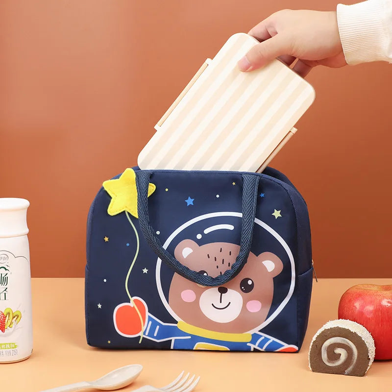 3D Cartoon Insulated Lunch Bag Thermal Food Container Bag for Students Portable Handheld Lunch Box Tote with Easy-Carry Handle