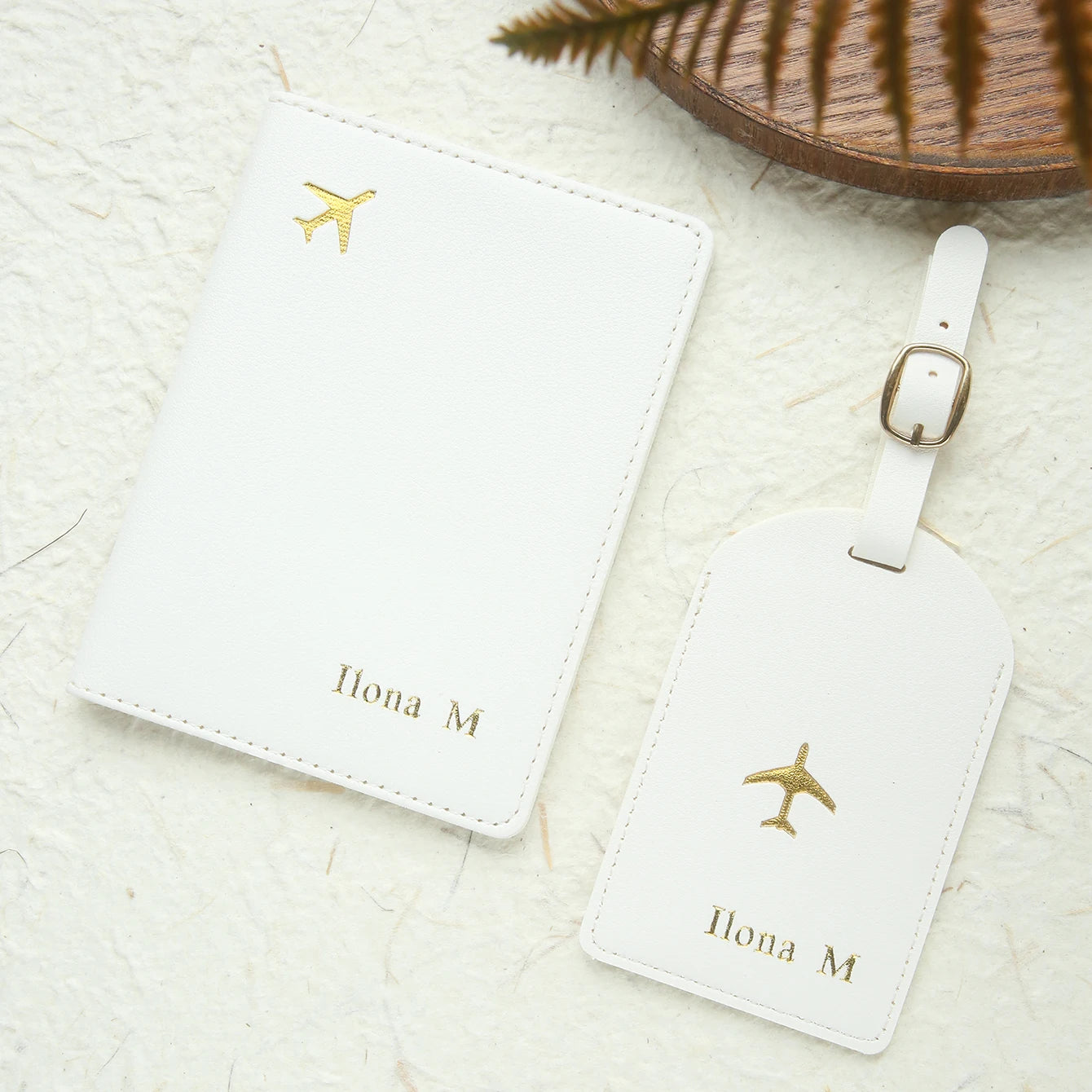 2PCS Custom Name Passport Holder & Luggage Tag Set Customized Gold Monogram Name Faux Leather Passport Cover with a Luggage Tag