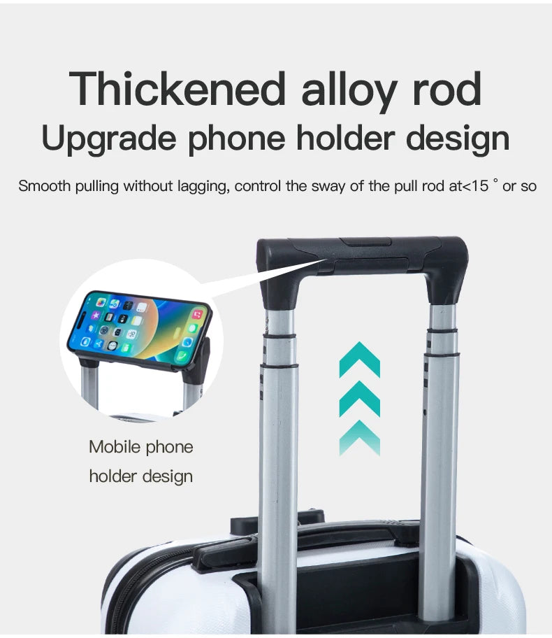 14 inch suitcase with phone holder for easy carrying during travel 360 degree roller suitcase for business purposes suitcase