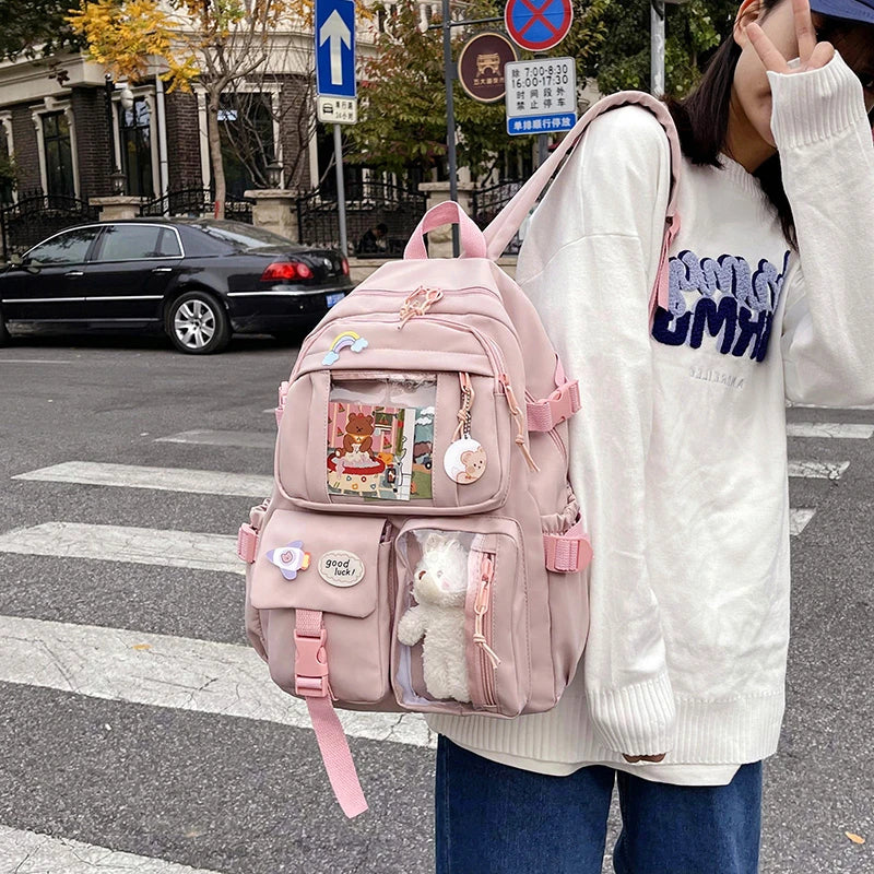 Cute Women Backpacks Waterproof Multi-Pocket Nylon School Backpack for Student Female Girls Kawaii Laptop Book Pack Mochilas