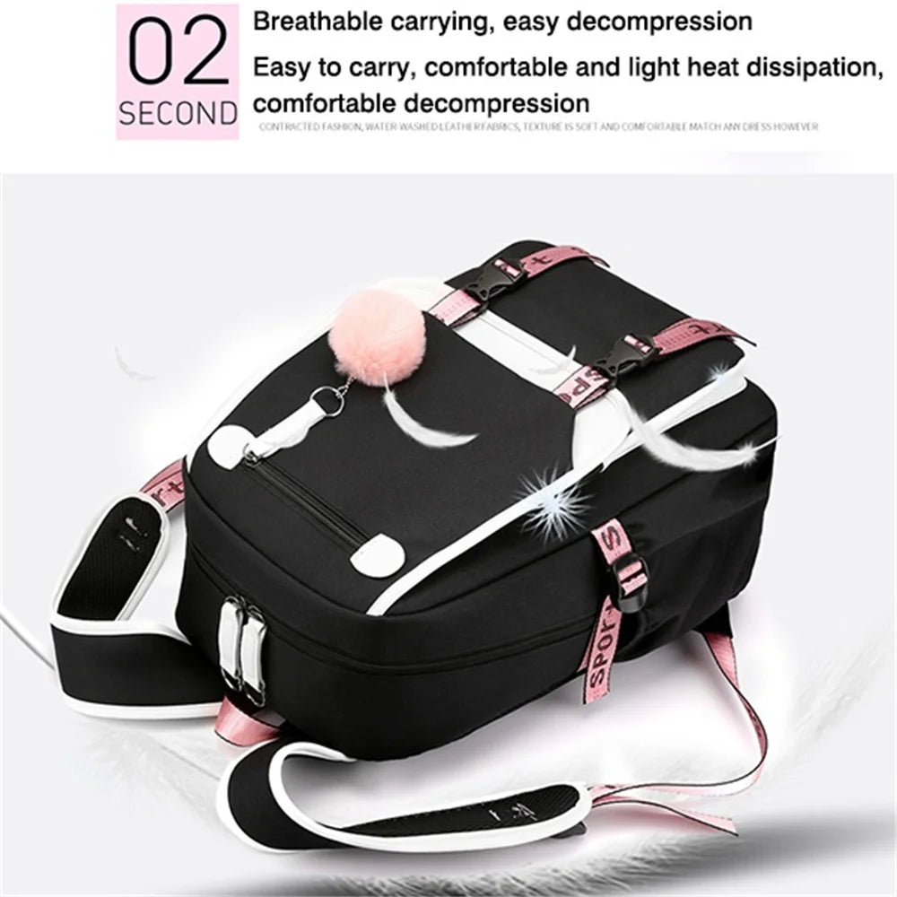 Boba Axolotl Anime School Backpack for Teenage Girls Fashiona Back To School Bookbag Mochila Bookbag with Lunch Bags ,Pencil Bag