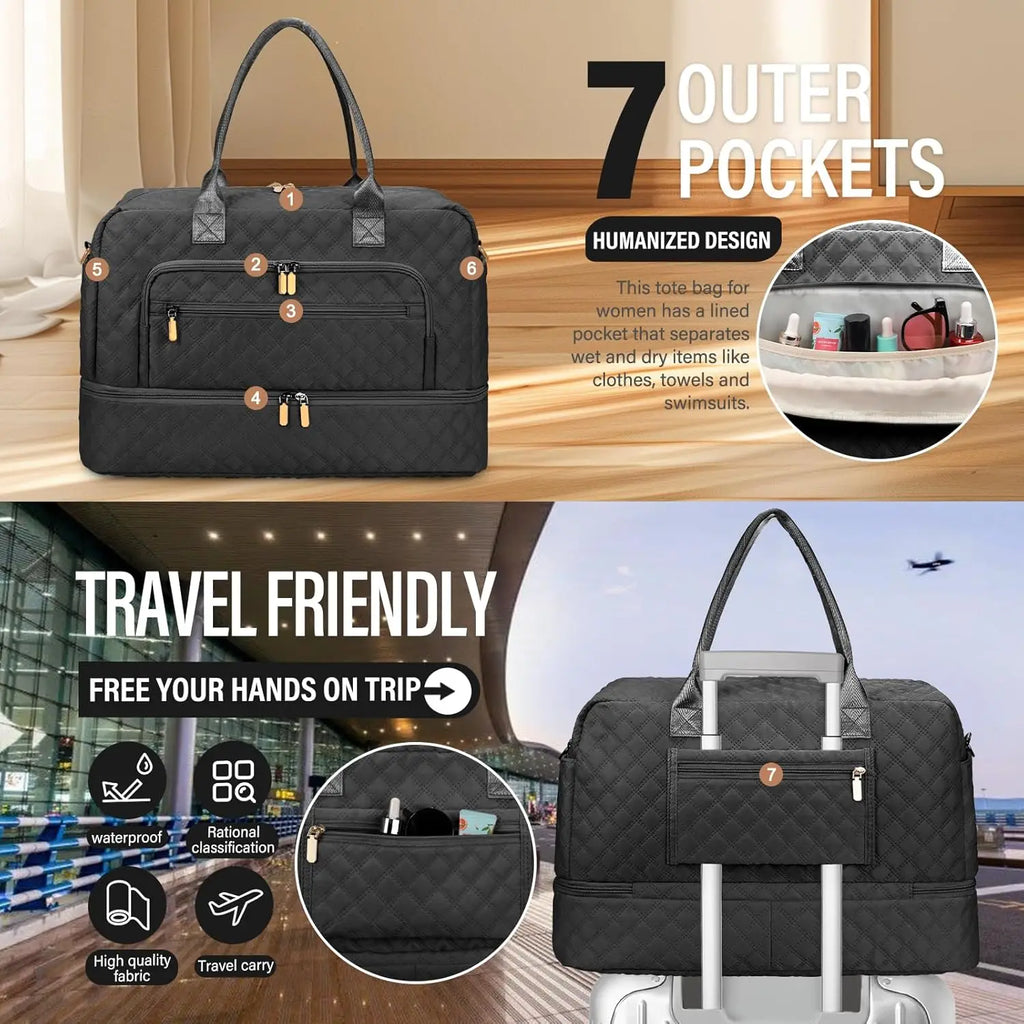 Large Travel Duffle Bag for Women,Carry on Overnight Bag Weekender Bags with Toiletry Bag with Shoe Compartment