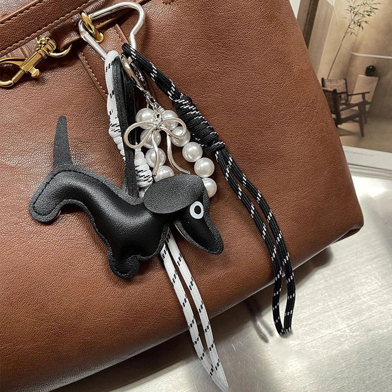 Leather Dachshund Bag Pendant Creative Keychain Lanyard bag Accessory Key Pendant Car Keyring Charm Gift