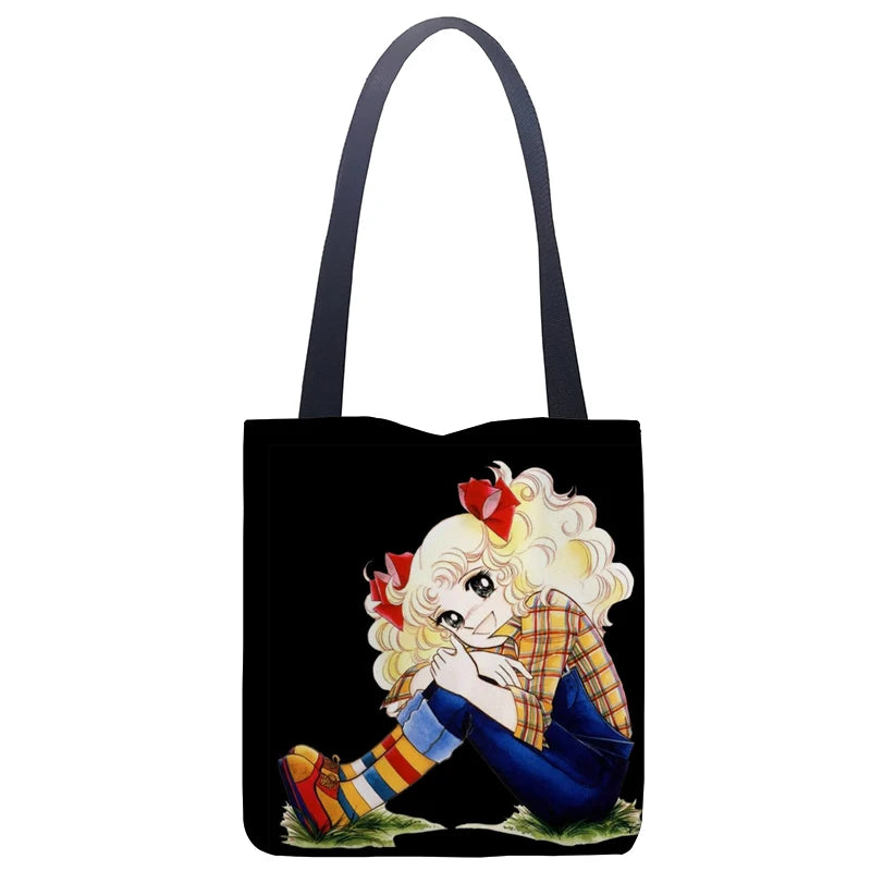 Cartoon Candy Candy Handbag Women Casual Linen Totes Underarm Top Handle Bag Lady Shopping Travel Bags
