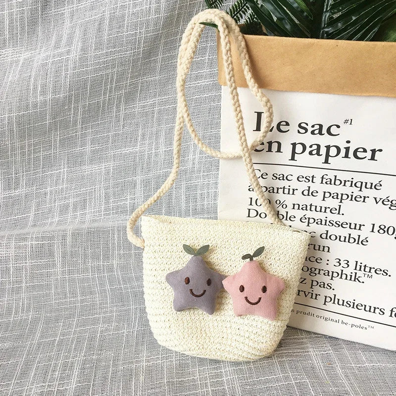 Children's Straw Crossbody Bag Lovely Girls Small Coin Purse Princess Wallet Handbags Baby Kids Mini Summer Shoulder Bags
