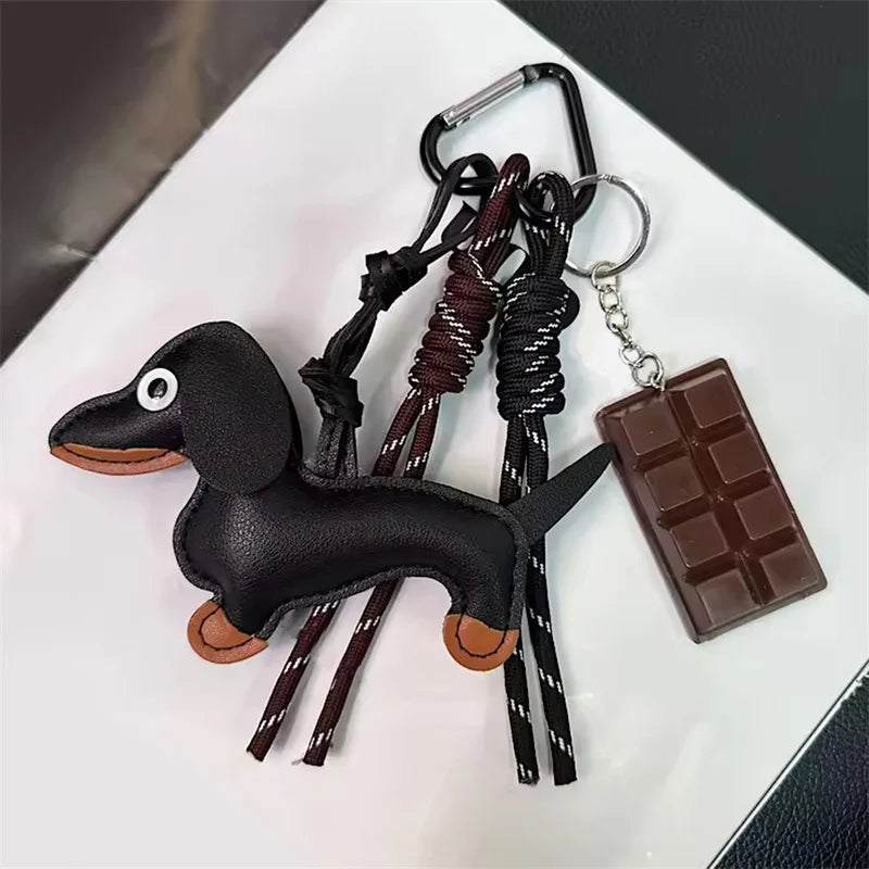 Leather Dachshund Bag Pendant Creative Keychain Lanyard bag Accessory Key Pendant Car Keyring Charm Gift