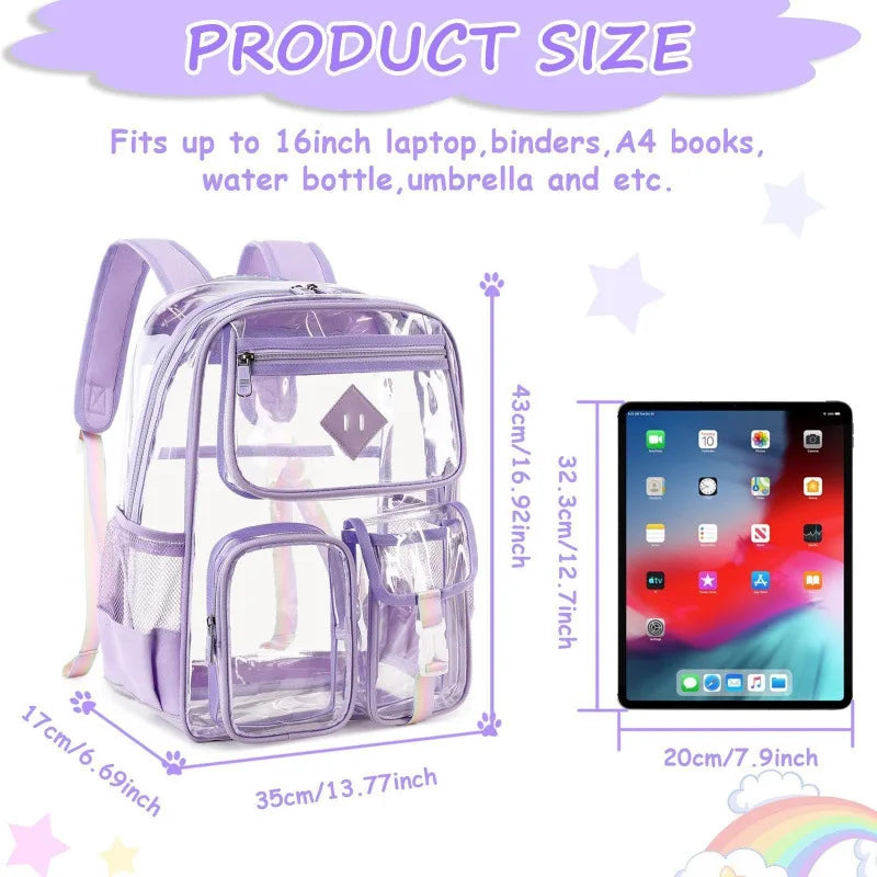 New Transparent Backpack PVC Large Capacity Backpack Waterproof Backpack Outdoor Fitness Sports Visual Backpack Schoolbag