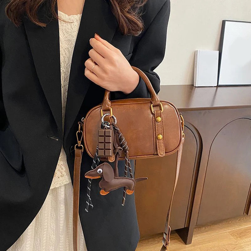 Leather Dachshund Bag Pendant Creative Keychain Lanyard bag Accessory Key Pendant Car Keyring Charm Gift