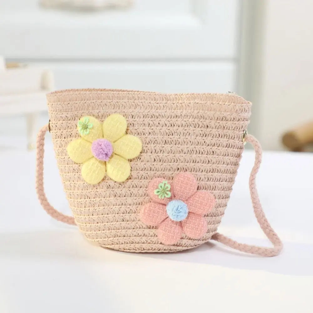 Girl's Zipper Flower Straw Bag (Handmade)
