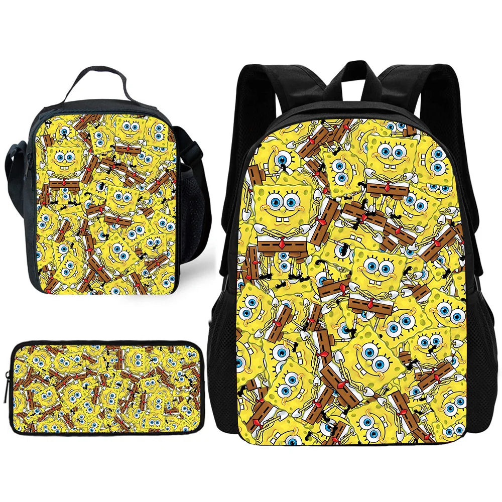 Cute Potdemiel Child School Backpack with Lunch Bags ,Pencil Bags ,School Bags for Boys Girls S-Sponge-BobS Best Gift