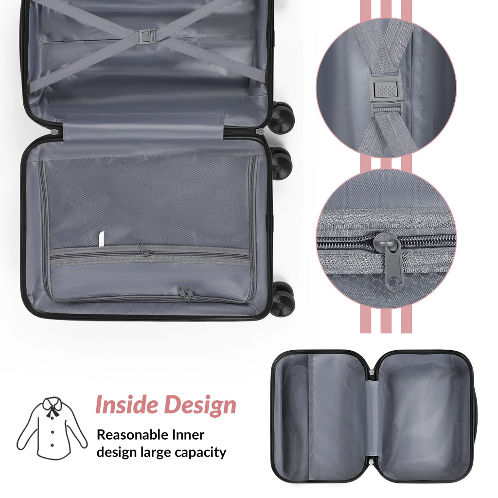 Travel Set of 2 Luggage Hooks with Matching Suitcases (14" + 20") Triangular Pattern, Black Color, PP Material for Stylish