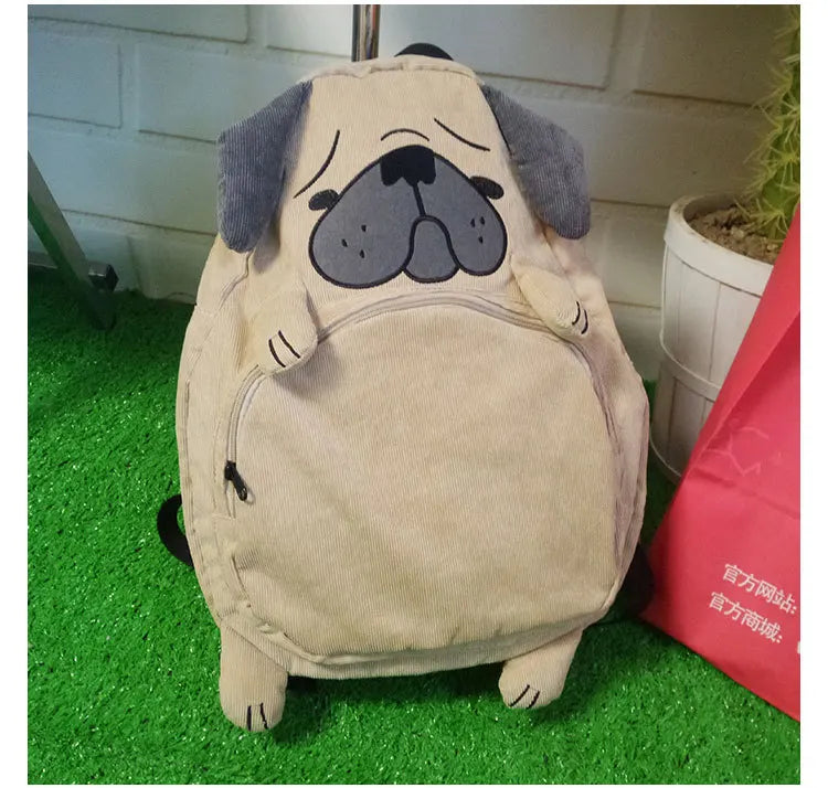 SUPER QUALITY Japanese cute animal Pug bag original cloth backpack of junior high school students autumn schoolbag female gift