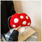 Cartoon Mushroom Girls Plush Shoulder Bags Cute Baby Kids Faux Lamb Wool Crossbody Bag Winter Boys Soft Handbags Coin Purse